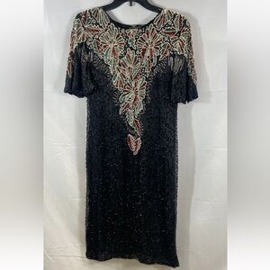 Vintage 80s Beaded Silk Cocktail Dress